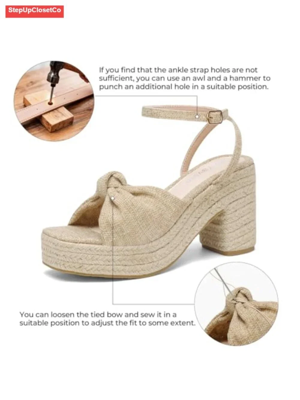 Women's Espadrille Platform Wedge Sandals Chunky Heel Bow Ankle Strap Square